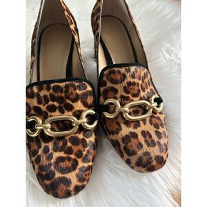 Ann Taylor loafers animal print size 8 chunky heel real fur